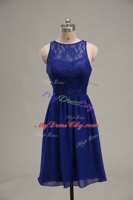 Scoop Sleeveless Prom Dresses Knee Length Lace Royal Blue Chiffon