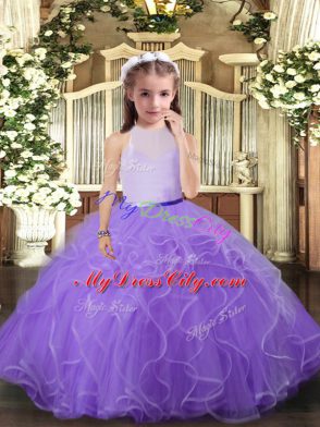 Affordable Floor Length Ball Gowns Sleeveless Lavender Pageant Gowns For Girls Backless