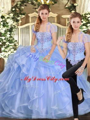 Modest Lavender Quinceanera Gown Military Ball and Sweet 16 and Quinceanera with Beading and Ruffles Strapless Sleeveless Lace Up