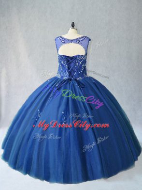 Tulle Sleeveless Floor Length Vestidos de Quinceanera and Beading