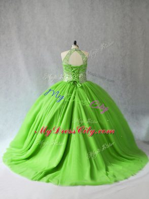 Beading Quince Ball Gowns Lace Up Sleeveless Court Train