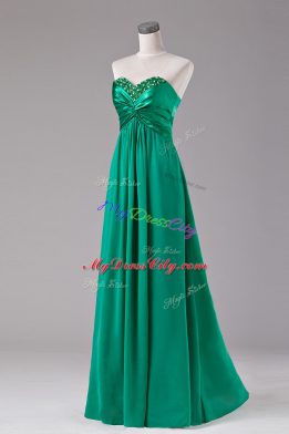 Green Sleeveless Floor Length Beading Zipper Homecoming Dress