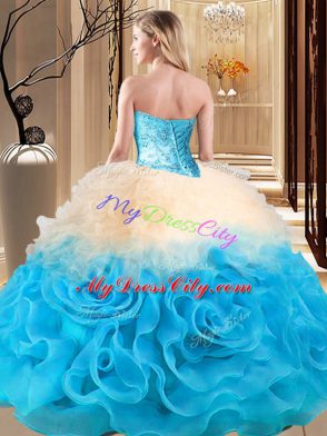 Ideal Beading and Ruffles Sweet 16 Dresses Multi-color Lace Up Sleeveless Floor Length