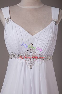 White Empire Beading Wedding Gowns Lace Up Chiffon Sleeveless