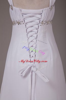 White Empire Beading Wedding Gowns Lace Up Chiffon Sleeveless