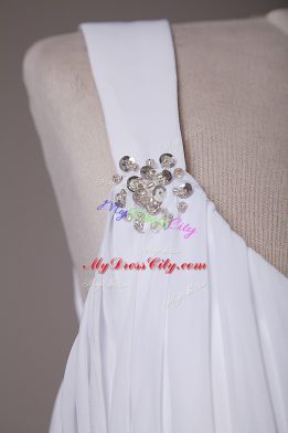 White Empire Beading Wedding Gowns Lace Up Chiffon Sleeveless