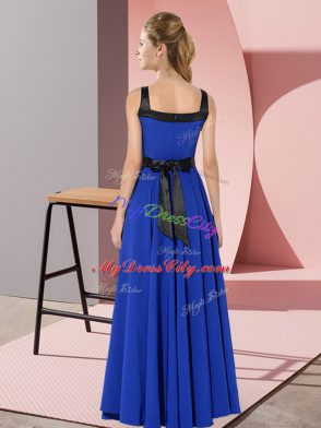 Rust Red Empire Chiffon Square Sleeveless Belt Floor Length Zipper Bridesmaid Dresses