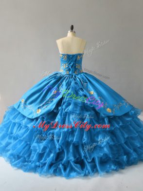 Ball Gowns Sleeveless Blue Ball Gown Prom Dress Lace Up