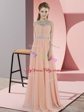 Peach Zipper Scoop Beading Prom Dresses Chiffon Sleeveless