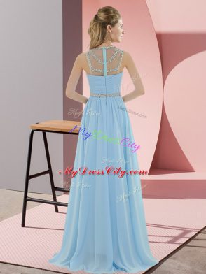 Peach Zipper Scoop Beading Prom Dresses Chiffon Sleeveless