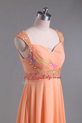 Pretty Chiffon Straps Sleeveless Backless Beading Club Wear in Orange