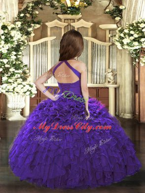 Affordable Organza Straps Sleeveless Lace Up Ruffles Little Girls Pageant Dress in Purple