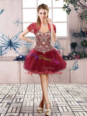 Traditional Burgundy Vestidos de Quinceanera Military Ball and Sweet 16 and Quinceanera with Beading and Ruffles Off The Shoulder Sleeveless Lace Up