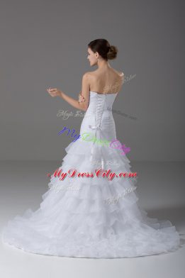 Top Selling Sweetheart Sleeveless Organza Wedding Dress Beading and Ruffled Layers Brush Train Lace Up