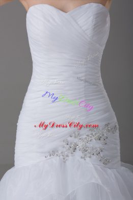 Top Selling Sweetheart Sleeveless Organza Wedding Dress Beading and Ruffled Layers Brush Train Lace Up