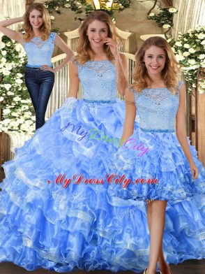 Organza Sleeveless Floor Length 15th Birthday Dress and Lace and Ruffled Layers