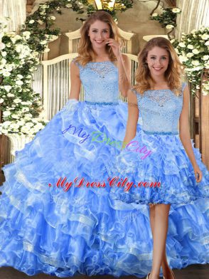 Organza Sleeveless Floor Length 15th Birthday Dress and Lace and Ruffled Layers