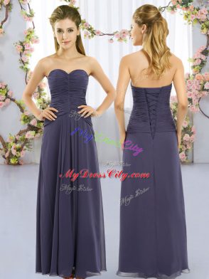 Sweetheart Sleeveless Lace Up Bridesmaids Dress Navy Blue Chiffon