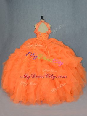 Beading and Ruffles Sweet 16 Quinceanera Dress Orange Lace Up Sleeveless Floor Length