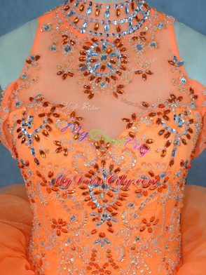 Beading and Ruffles Sweet 16 Quinceanera Dress Orange Lace Up Sleeveless Floor Length