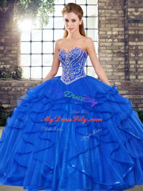 Fashionable Sleeveless Beading and Ruffles Lace Up Quinceanera Gown