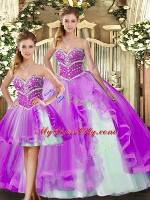 Enchanting Floor Length Lilac Quinceanera Dress Sweetheart Sleeveless Lace Up