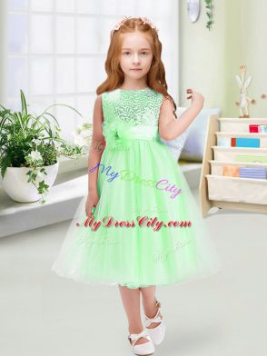 Organza Scoop Sleeveless Zipper Sequins and Hand Made Flower Flower Girl Dresses in