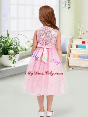 Organza Scoop Sleeveless Zipper Sequins and Hand Made Flower Flower Girl Dresses in