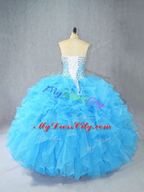 Sumptuous Aqua Blue Sweetheart Lace Up Beading and Ruffles Quince Ball Gowns Sleeveless