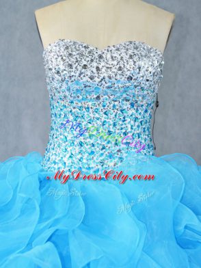 Sumptuous Aqua Blue Sweetheart Lace Up Beading and Ruffles Quince Ball Gowns Sleeveless