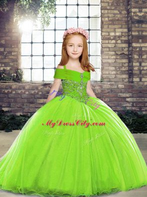 Ball Gowns Beading Kids Pageant Dress Lace Up Tulle Sleeveless