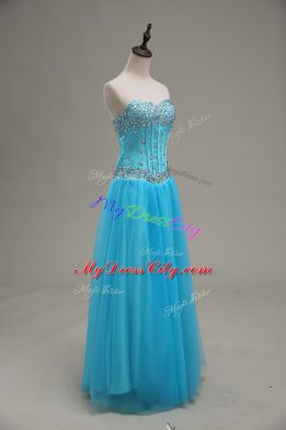 A-line Aqua Blue Sweetheart Tulle Sleeveless Floor Length Lace Up