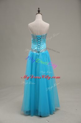 A-line Aqua Blue Sweetheart Tulle Sleeveless Floor Length Lace Up