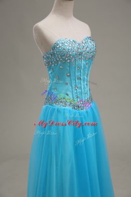 A-line Aqua Blue Sweetheart Tulle Sleeveless Floor Length Lace Up