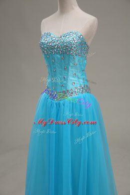 A-line Aqua Blue Sweetheart Tulle Sleeveless Floor Length Lace Up