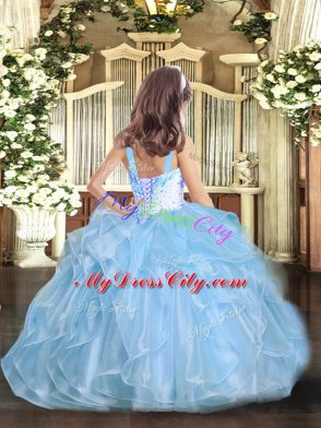 Excellent Sleeveless Beading and Ruffles Lace Up Kids Pageant Dress