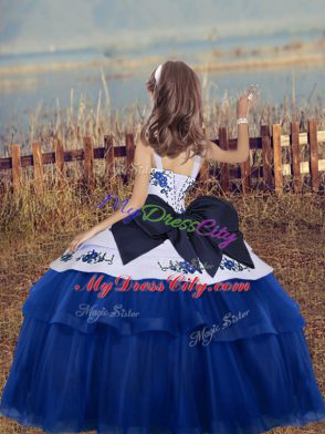 Floor Length Dark Green Little Girl Pageant Gowns Tulle Sleeveless Embroidery