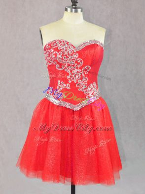 Sumptuous Red Lace Up Sweetheart Beading Dress for Prom Tulle Sleeveless