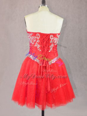 Sumptuous Red Lace Up Sweetheart Beading Dress for Prom Tulle Sleeveless