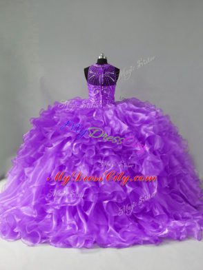 Suitable Sleeveless Brush Train Zipper Beading and Ruffles 15 Quinceanera Dress