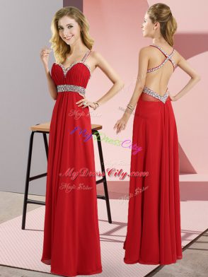 Sleeveless Criss Cross Floor Length Beading Evening Dress