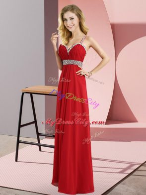 Sleeveless Criss Cross Floor Length Beading Evening Dress