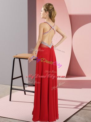 Sleeveless Criss Cross Floor Length Beading Evening Dress