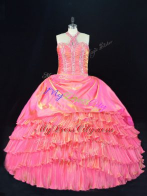 Spectacular Floor Length Ball Gowns Sleeveless Pink 15 Quinceanera Dress Lace Up