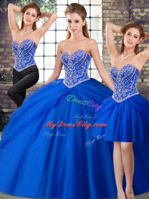 Vintage Sweetheart Sleeveless Tulle Vestidos de Quinceanera Beading and Pick Ups Brush Train Lace Up