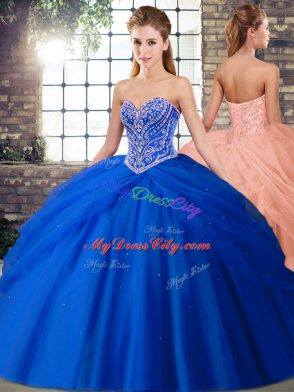 Vintage Sweetheart Sleeveless Tulle Vestidos de Quinceanera Beading and Pick Ups Brush Train Lace Up