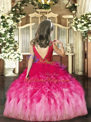 Dazzling Sleeveless Backless Floor Length Beading and Ruffles Pageant Gowns For Girls