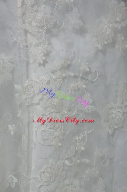 Dazzling 3 4 Length Sleeve Lace Brush Train Lace Up Wedding Dresses in White with Lace and Hand Made Flower