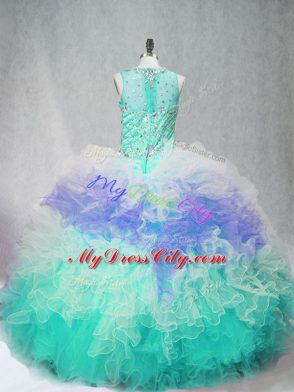 Multi-color Quince Ball Gowns Sweet 16 and Quinceanera with Beading and Ruffles Scoop Sleeveless Zipper