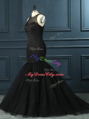 Black Prom Dresses Prom and Party and Military Ball with Beading Scoop Sleeveless Zipper